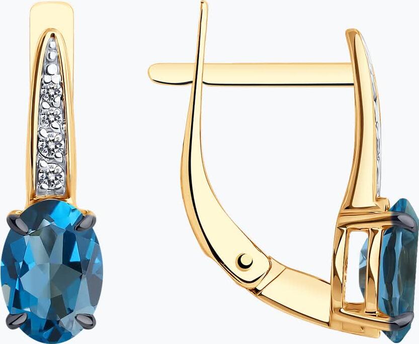 Diamant 51-320-01933-6 Women's Red Gold 585 Earrings with Oval London Topaz and Cubic Zirconia, Rhodium Plated, English Lock, 2.29g