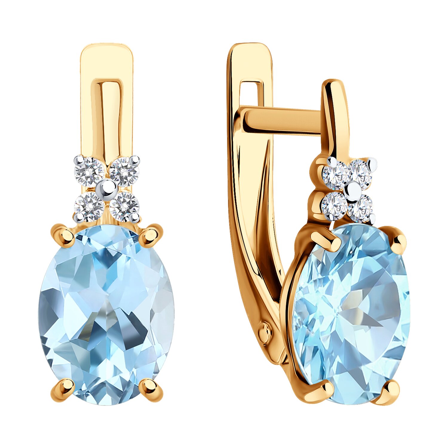 SOKOLOV 728024 Women's Earrings, 585 Red Gold, Oval Topaz and Round Cubic Zirconia, Rhodium Plated, English Lock, 2.859 ct Topaz