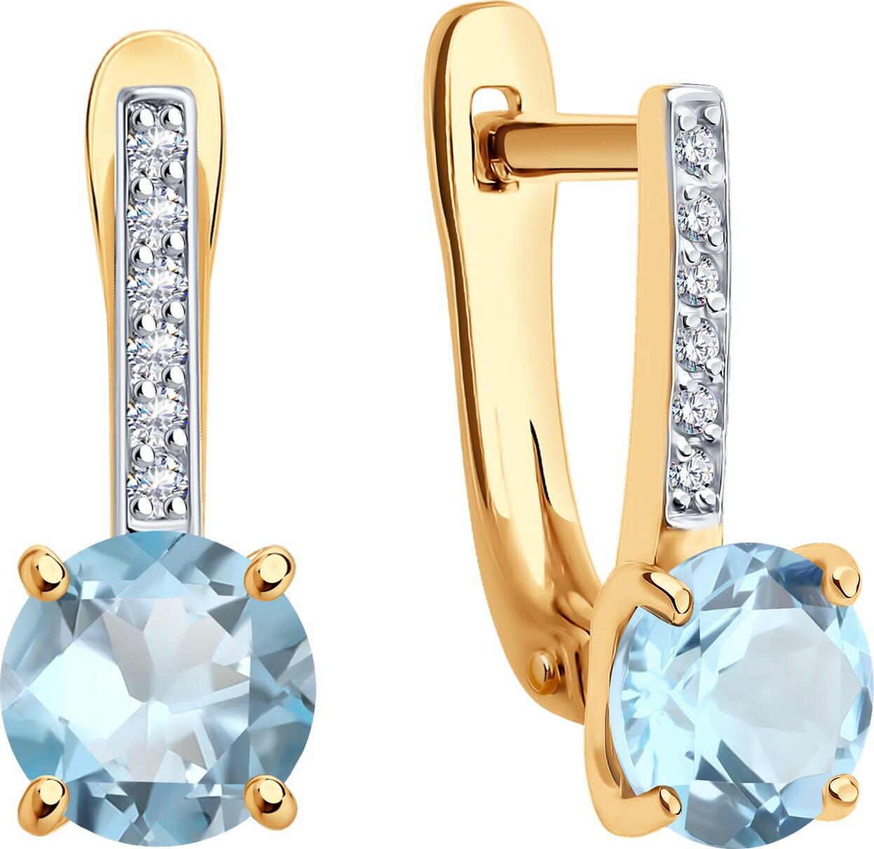 SOKOLOV 728084 Cercei pentru femei din aur roșu 585 cu topaz și zirconiu cubic rotund, placare cu rodiu, închidere englezească, 2.32g