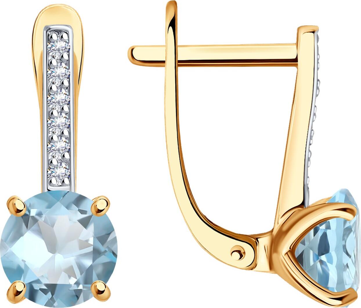 SOKOLOV 728084 Cercei pentru femei din aur roșu 585 cu topaz și zirconiu cubic rotund, placare cu rodiu, închidere englezească, 2.32g