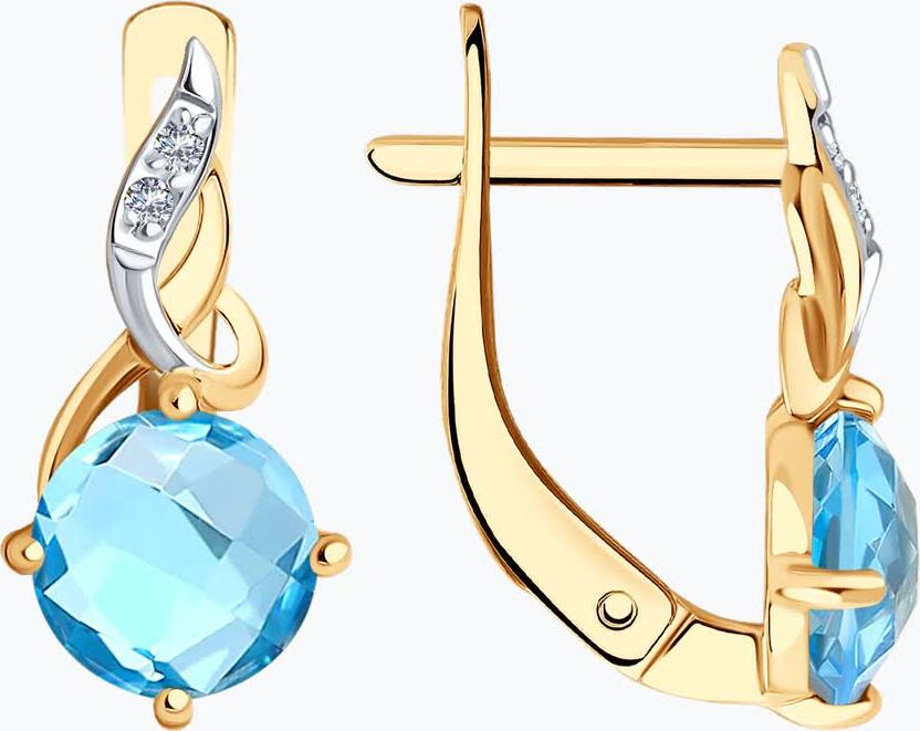 SOKOLOV Cercei pentru femei din aur roșu 375 cu topaz și zirconiu, închidere englezească, 15x7x4 mm, SKU 37728437
