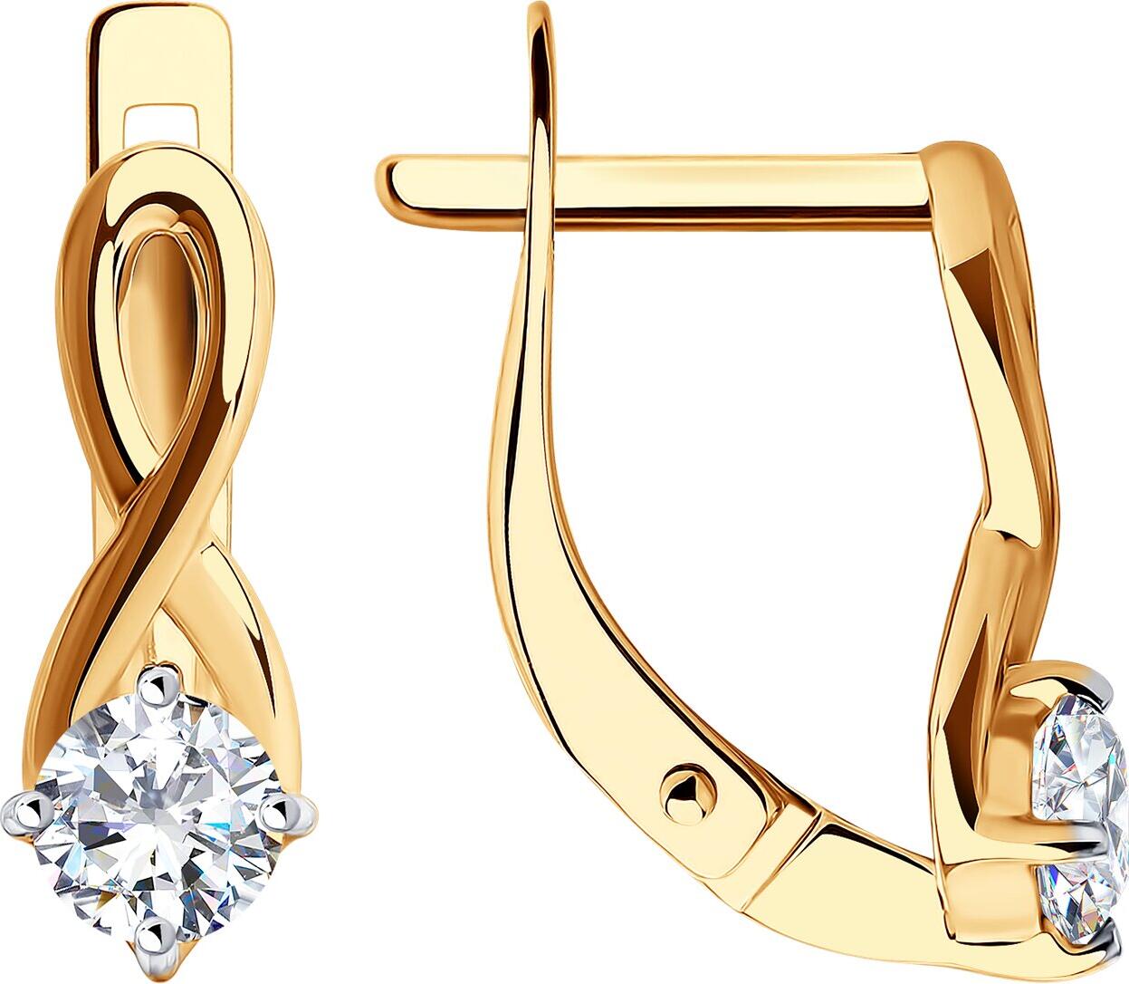 Diamant 31-120-01001-1 Women's Earrings, 9k Red Gold 375, Round Colorless Cubic Zirconia 4mm, English Lock, 16x5x3 mm