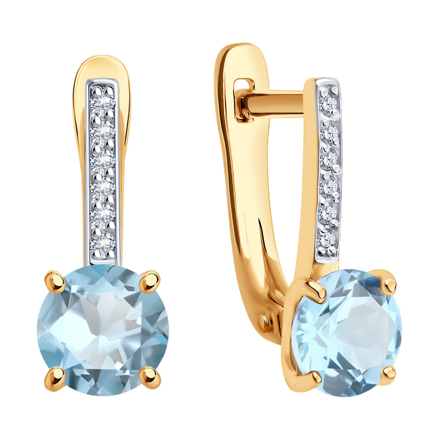 SOKOLOV 728084 Cercei pentru femei din aur roșu 585 cu topaz și zirconiu cubic rotund, placare cu rodiu, închidere englezească, 2.32g