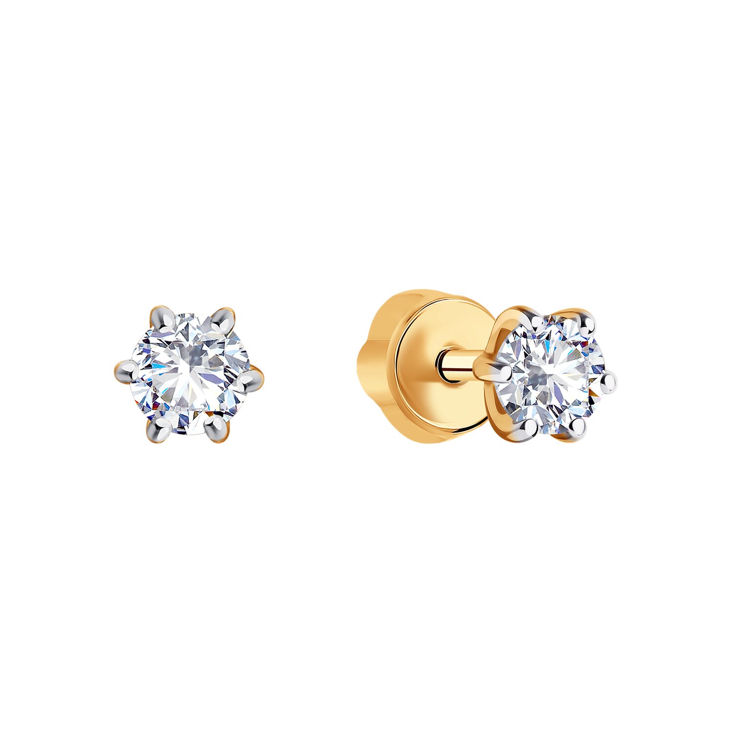 Diamant 31-122-01002-1 Women's Stud Earrings, 9K Red Gold 375 Rhodium Plated, Round Colorless Cubic Zirconia 4mm, 0.901ct Total Weight