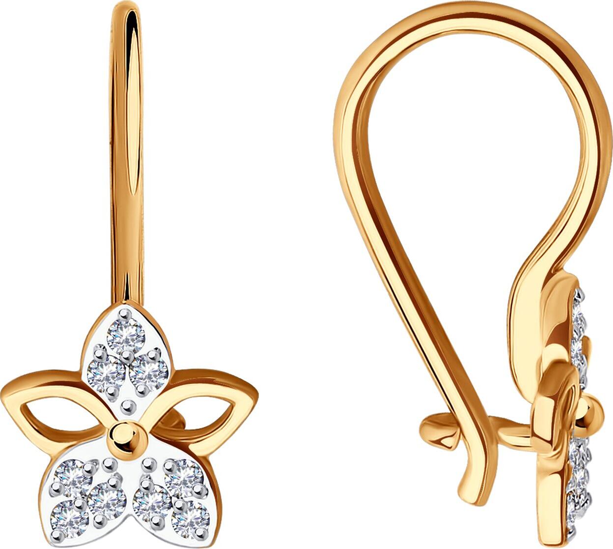 Diamant 51-120-01485-1 Children's Earrings, 585 Red Gold, 18 Round Colorless Cubic Zirconia, French Clasp, 1.06g