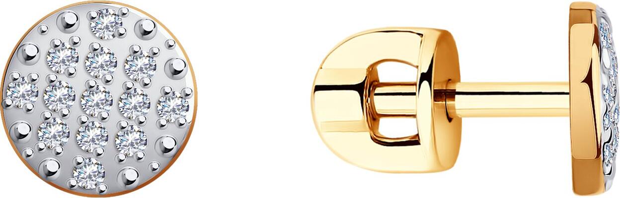 SOKOLOV 029552 Women's Stud Earrings, 585 Red Gold with Rhodium Coating, Round Colorless Cubic Zirconia, 0.221 ct, 7x7 mm