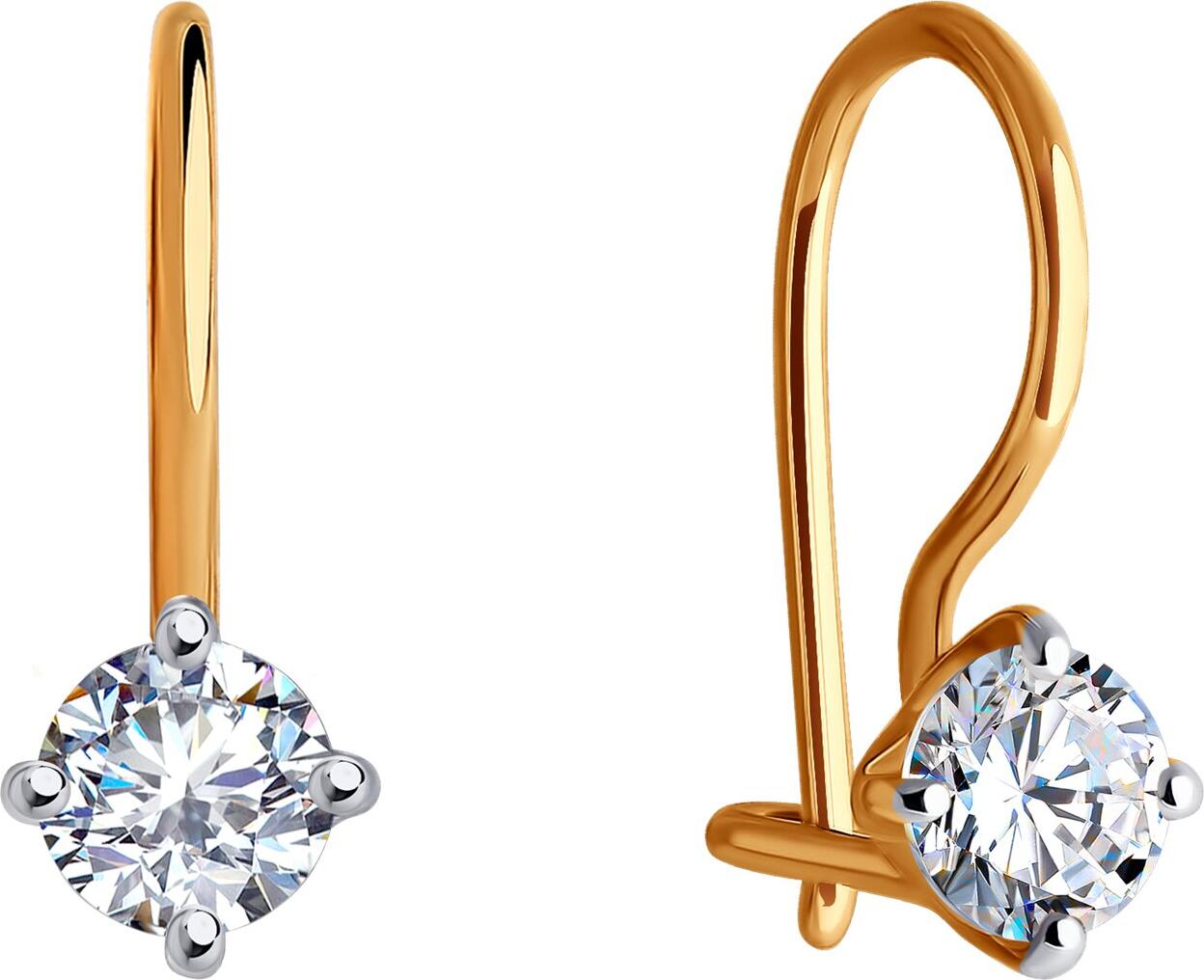 Diamant 51-120-02038-1 Children's Earrings, 585 Red Gold, Round Colorless Cubic Zirconia 4mm, Rhodium Plated, French Clasp, 0.901ct