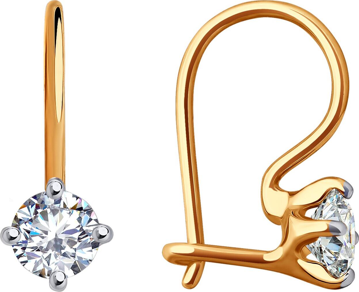 Diamant 51-120-02038-1 Children's Earrings, 585 Red Gold, Round Colorless Cubic Zirconia 4mm, Rhodium Plated, French Clasp, 0.901ct