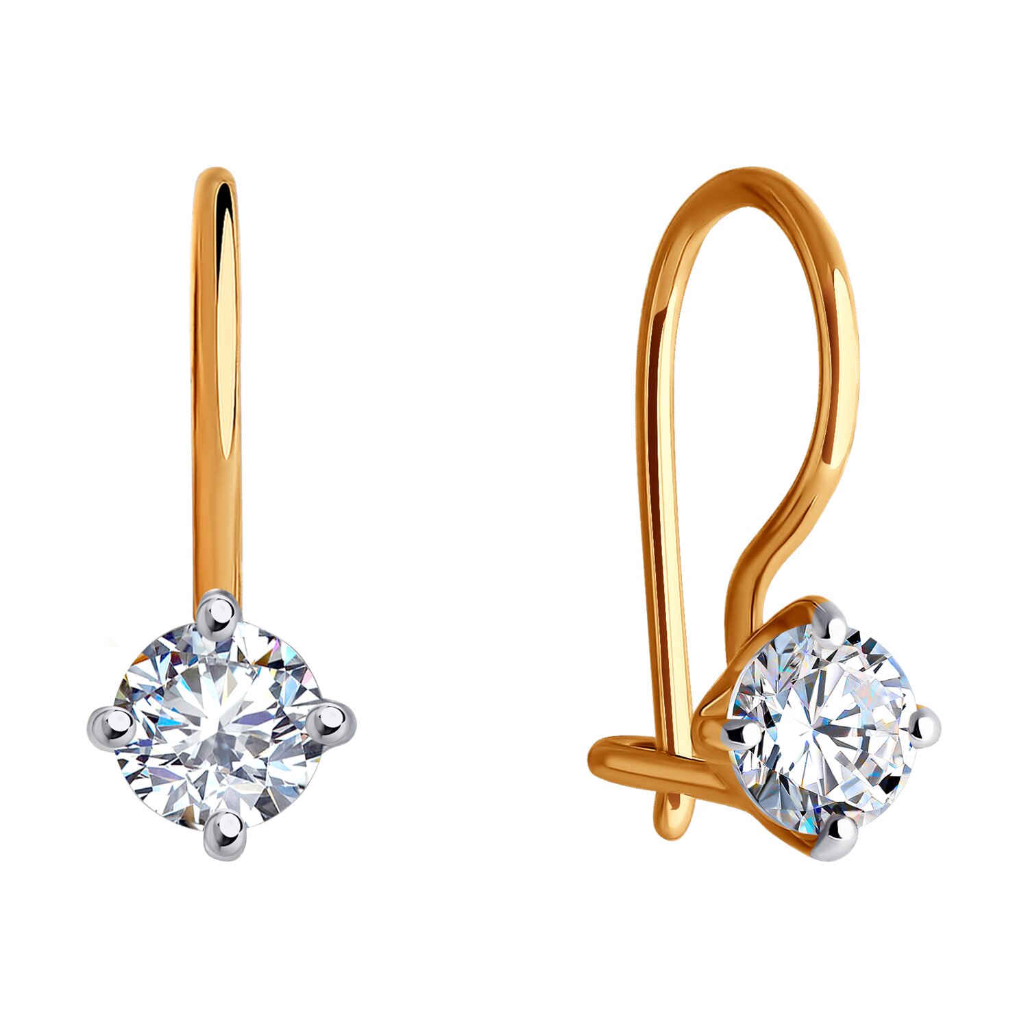 Diamant 51-120-02038-1 Children's Earrings, 585 Red Gold, Round Colorless Cubic Zirconia 4mm, Rhodium Plated, French Clasp, 0.901ct