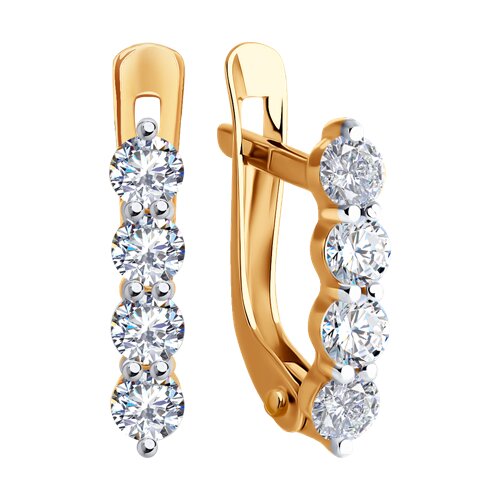 Diamant 51-120-02284-1 Kids' Earrings, 585 Red Gold, Round Colorless Cubic Zirconia 2.5mm, English Lock, 13mm Length, 0.978 ct