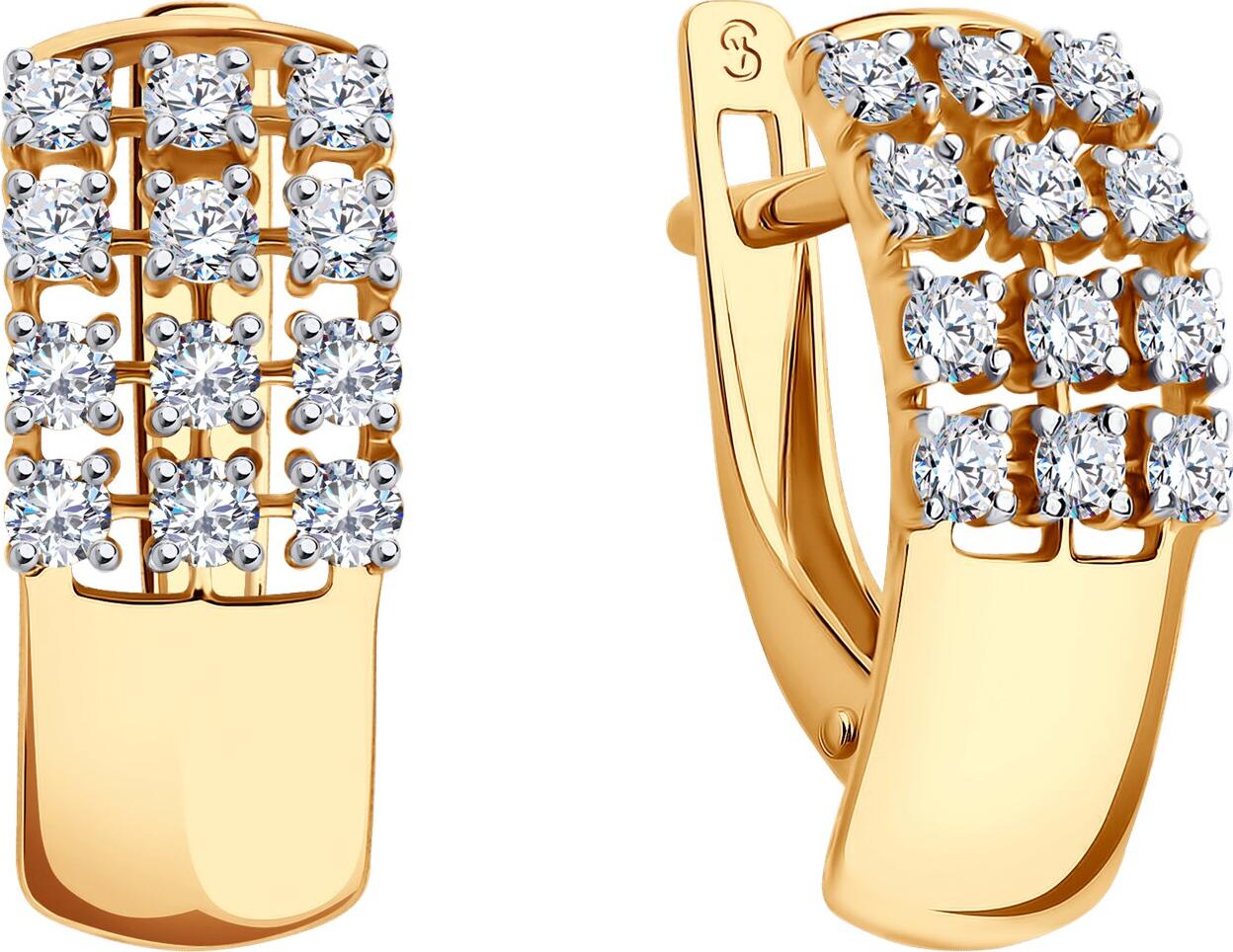 SOKOLOV 029843 Cercei pentru femei, Aur Roșu 585 cu placare de rodiu, 24 Cubic Zirconia incolore rotunde 1.032 ct, Închidere englezească, 2.28 g