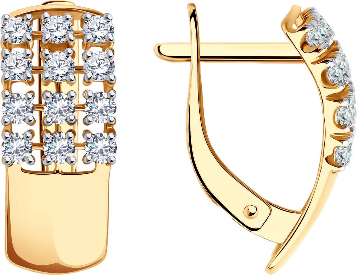 SOKOLOV 029843 Cercei pentru femei, Aur Roșu 585 cu placare de rodiu, 24 Cubic Zirconia incolore rotunde 1.032 ct, Închidere englezească, 2.28 g