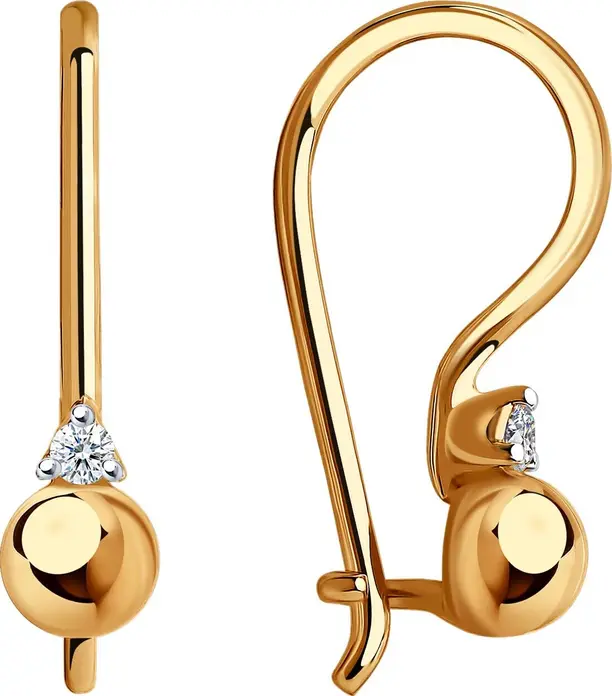 Cercei pentru copii Diamant 51-120-00511-1, Aur Roșu 585 cu Placare cu Rodiu, Zirconiu Cubic Incolor Rotund 1.5mm, Închegat Francez, 1.2g