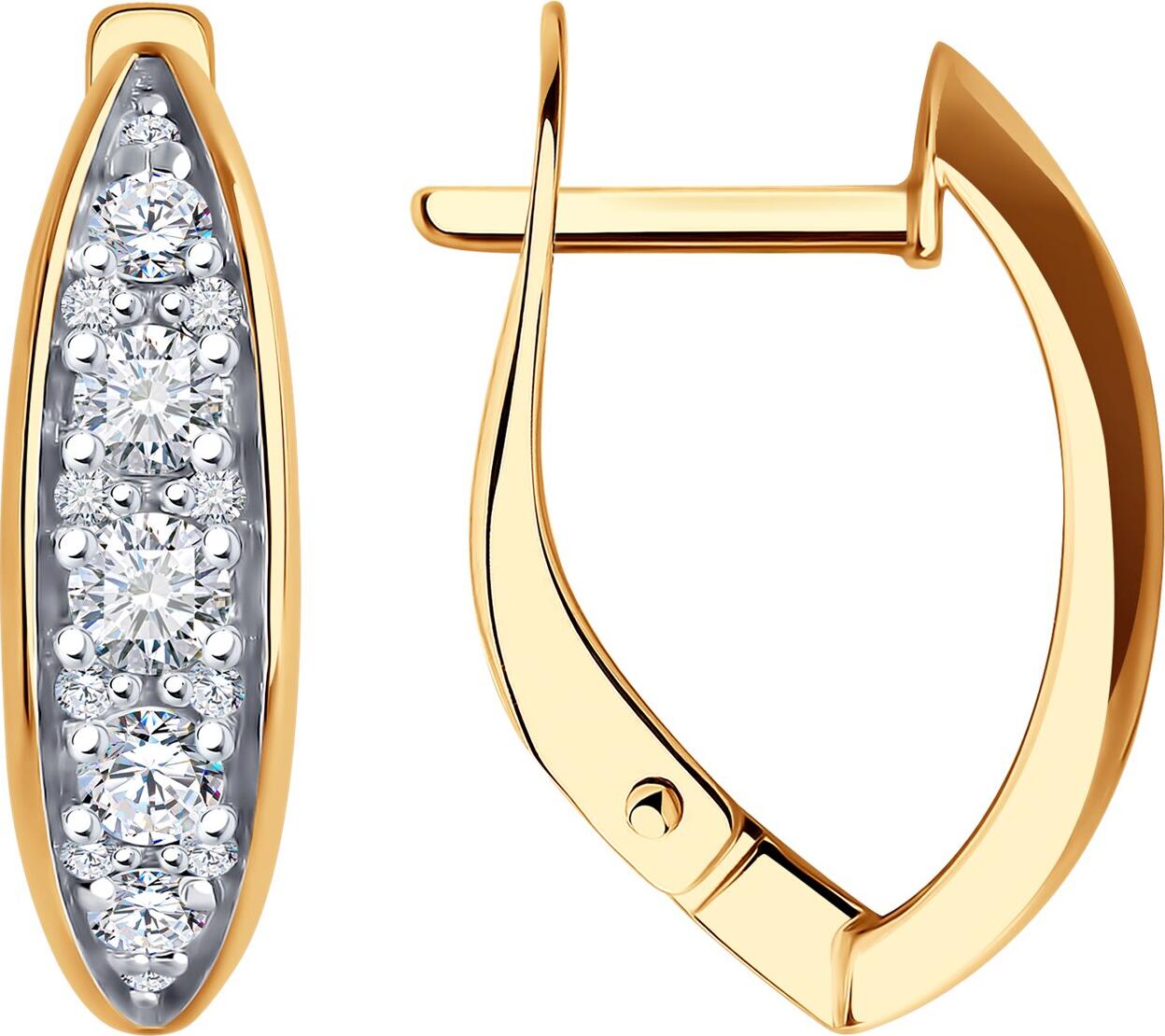 Cercei Diamant 51-120-02060-1 pentru femei, Aur Roșu 585, Cubic Zirconia Incolor Rotund, Închidere Englezească, 0.17 ct, 20 pietre, Stil Casual