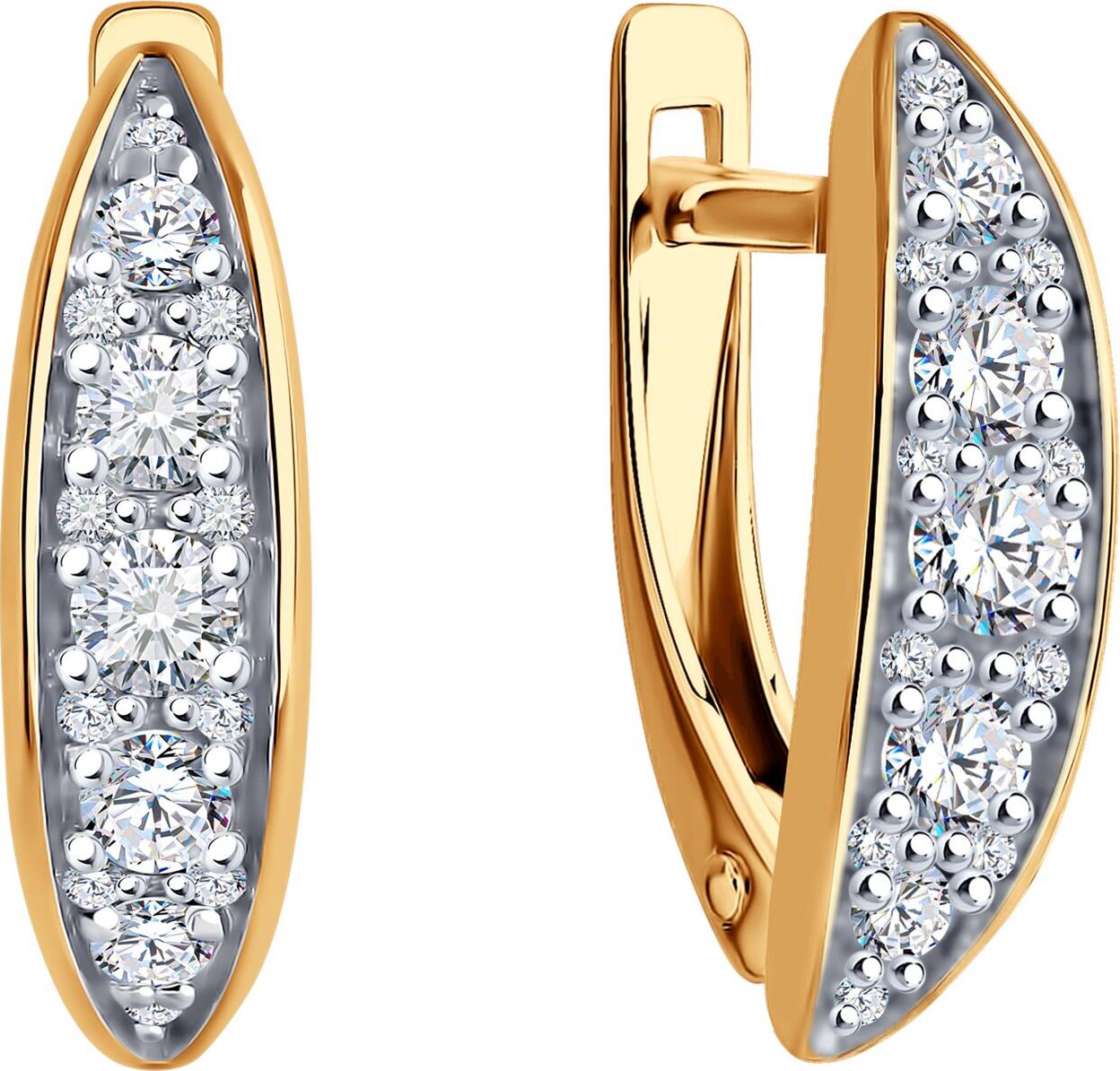 Cercei Diamant 51-120-02060-1 pentru femei, Aur Roșu 585, Cubic Zirconia Incolor Rotund, Închidere Englezească, 0.17 ct, 20 pietre, Stil Casual