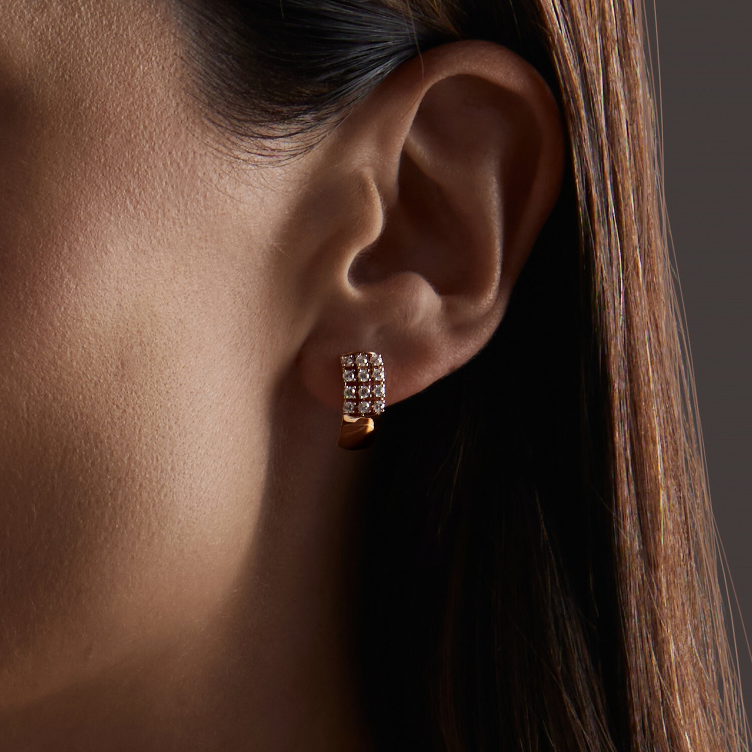SOKOLOV 029843 Cercei pentru femei, Aur Roșu 585 cu placare de rodiu, 24 Cubic Zirconia incolore rotunde 1.032 ct, Închidere englezească, 2.28 g