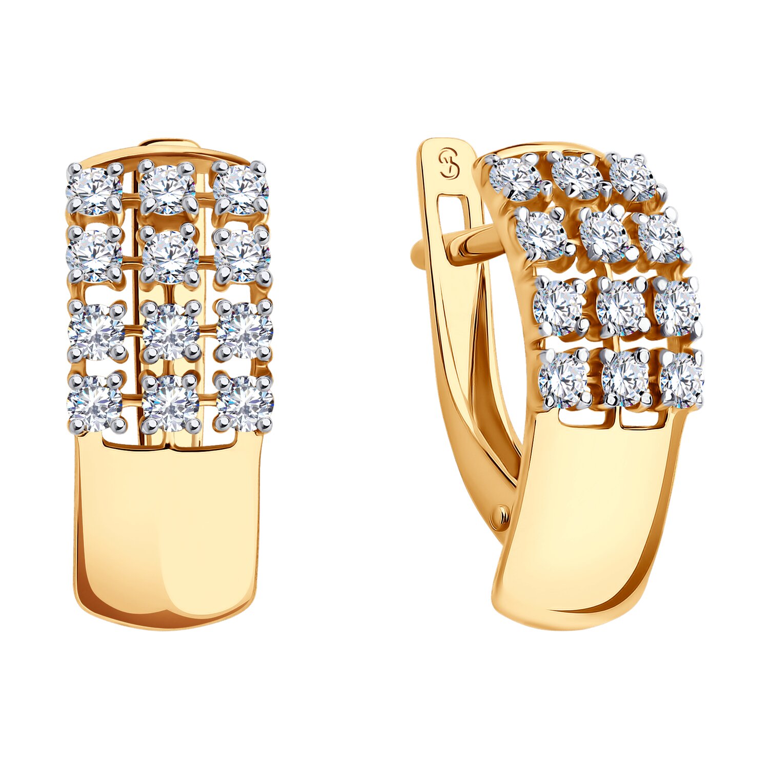 SOKOLOV 029843 Cercei pentru femei, Aur Roșu 585 cu placare de rodiu, 24 Cubic Zirconia incolore rotunde 1.032 ct, Închidere englezească, 2.28 g
