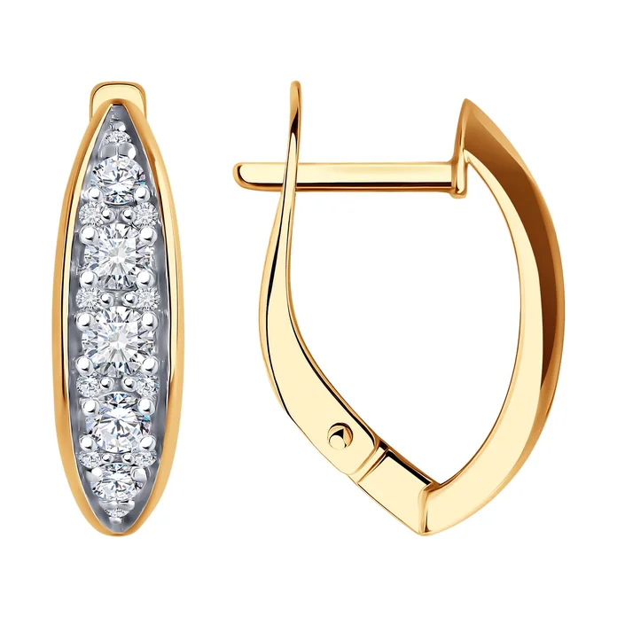 Cercei Diamant 51-120-02060-1 pentru femei, Aur Roșu 585, Cubic Zirconia Incolor Rotund, Închidere Englezească, 0.17 ct, 20 pietre, Stil Casual