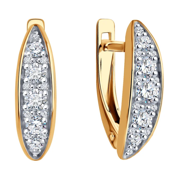 Cercei Diamant 51-120-02060-1 pentru femei, Aur Roșu 585, Cubic Zirconia Incolor Rotund, Închidere Englezească, 0.17 ct, 20 pietre, Stil Casual