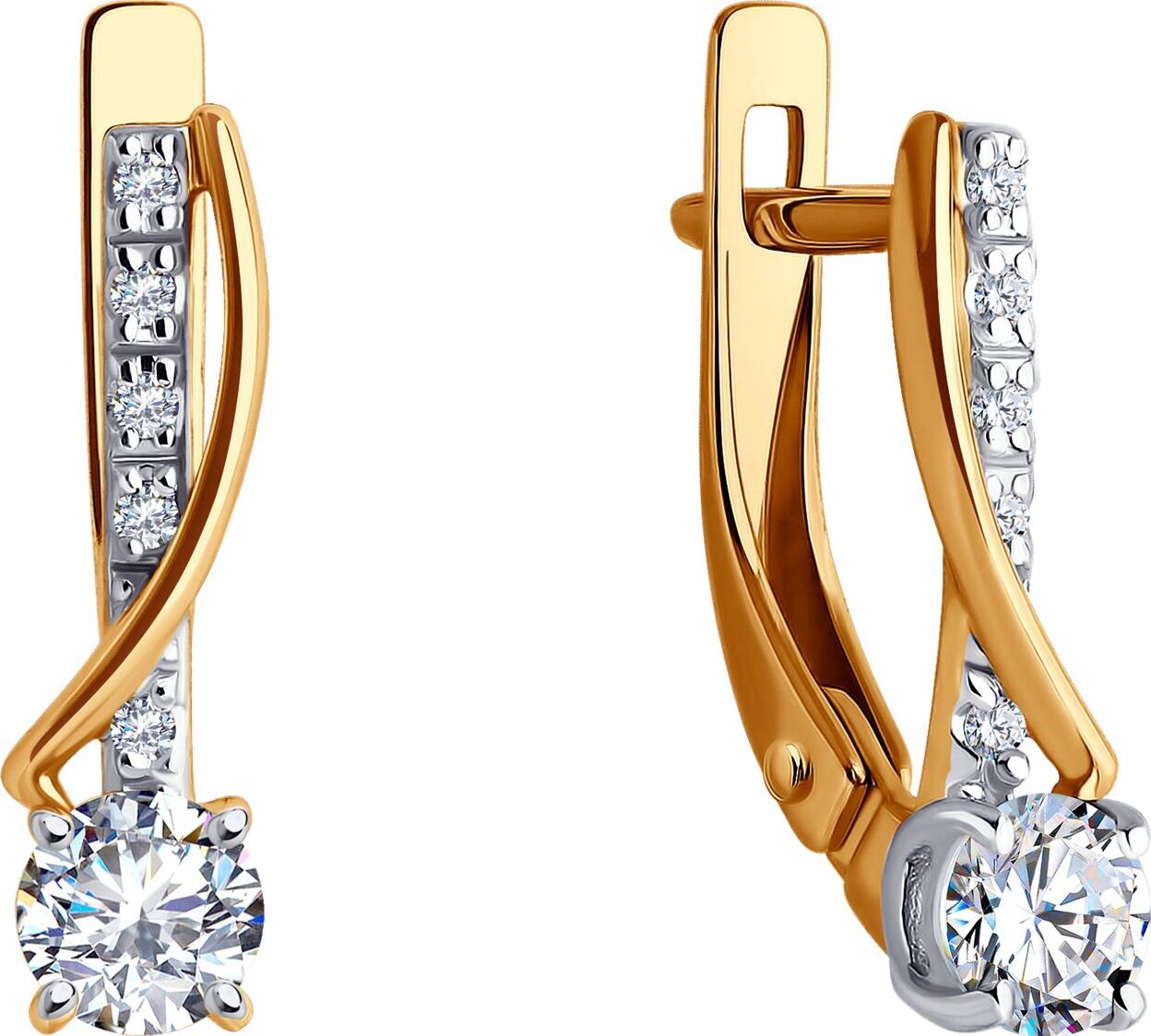 Bijuterie Diamant 51-120-02174-1 pentru femei, Aur Roșu 585, Placare cu Rodiu, Zirconiu Cubic Incolor Rotund 0.085ct, Închidere Englezească, 15x4x3mm, 1.96g