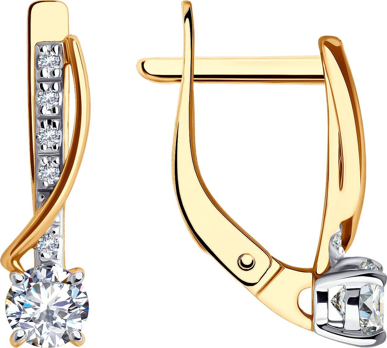Bijuterie Diamant 51-120-02174-1 pentru femei, Aur Roșu 585, Placare cu Rodiu, Zirconiu Cubic Incolor Rotund 0.085ct, Închidere Englezească, 15x4x3mm, 1.96g
