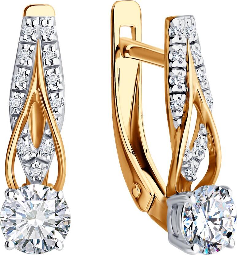 Diamant 51-120-02515-1 Women's Earrings, 585 Red Gold, 22 Round Colorless Cubic Zirconia 0.187 ct, English Lock Clasp, 2.44g