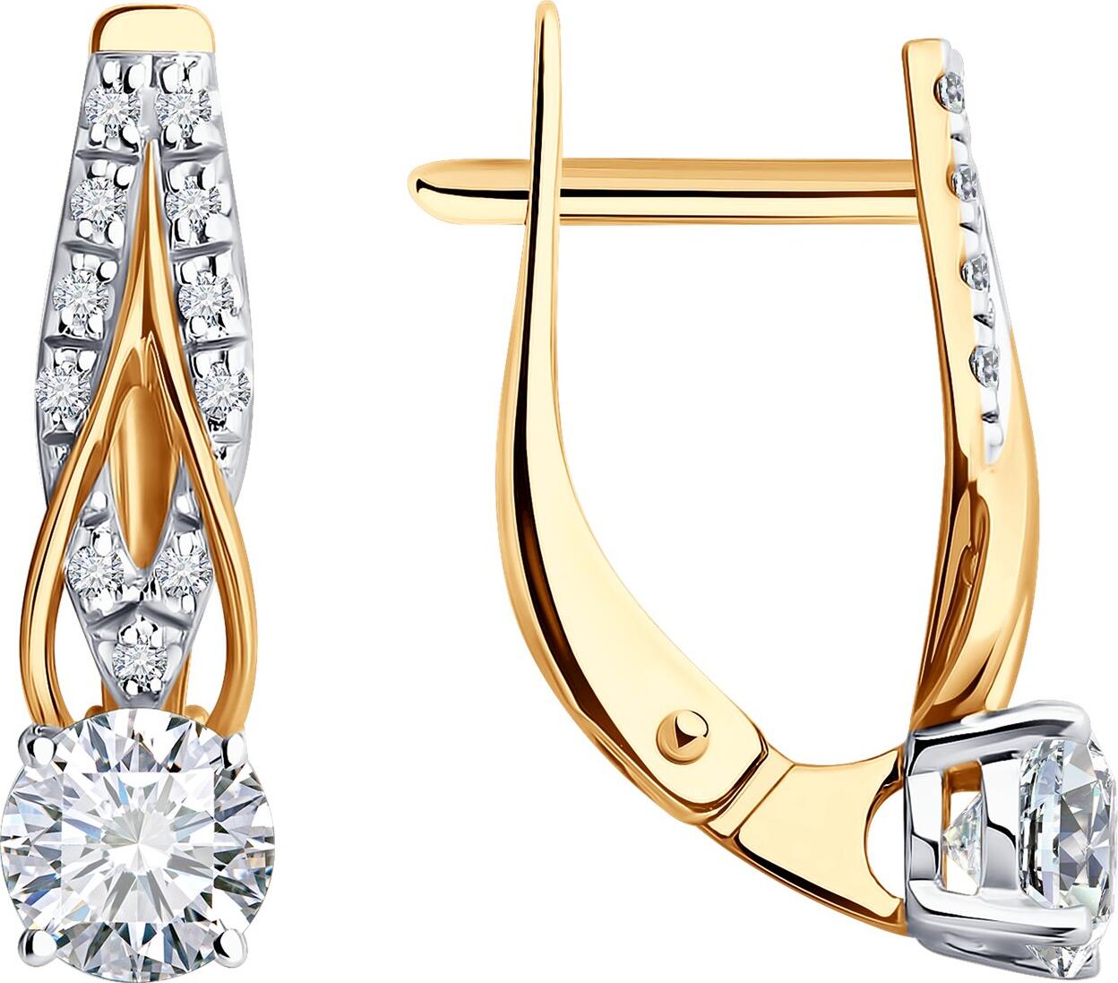 Diamant 51-120-02515-1 Women's Earrings, 585 Red Gold, 22 Round Colorless Cubic Zirconia 0.187 ct, English Lock Clasp, 2.44g