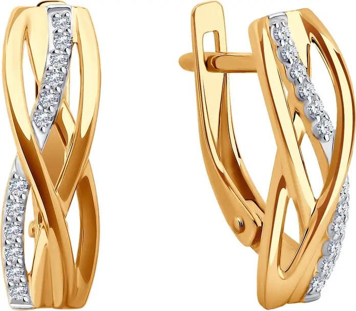 Cercei Diamant 51-120-02597-1 pentru femei, Aur Roșu 585, 24 Zirconii Cubice Incolori Rotunde 0.204 ct, Închidere Englezească, 18x6x2 mm, 2.71 g