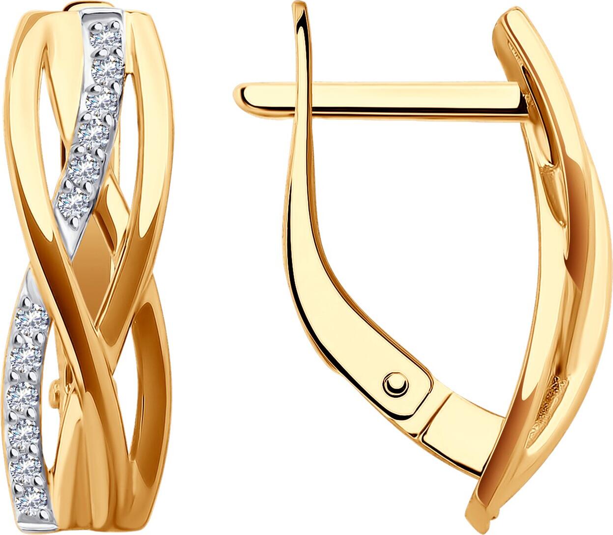 Cercei Diamant 51-120-02597-1 pentru femei, Aur Roșu 585, 24 Zirconii Cubice Incolori Rotunde 0.204 ct, Închidere Englezească, 18x6x2 mm, 2.71 g