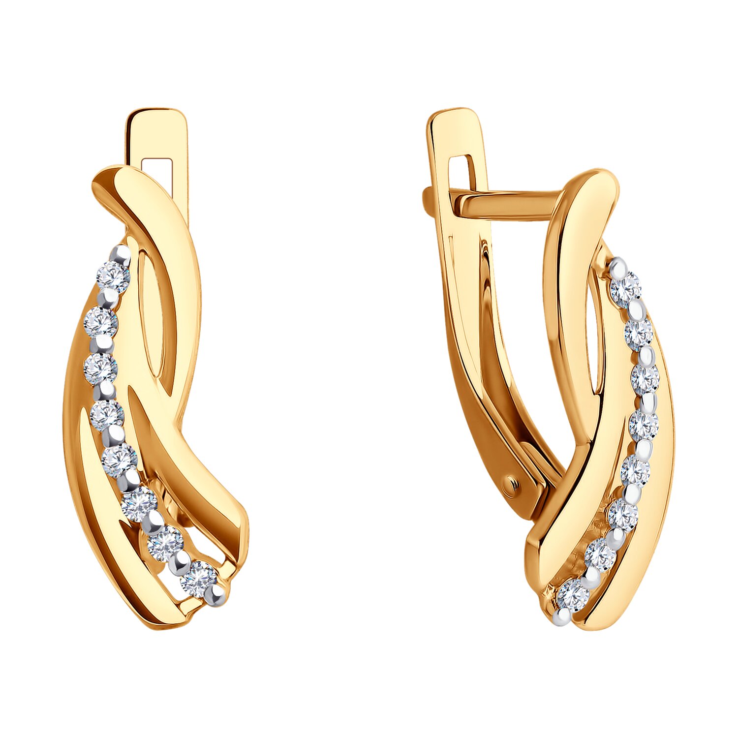Bijuterie Diamant 51-120-02122-1 pentru femei din aur roșu 585 cu zirconiu cubic rotund incolore, 16 pietre, 0.264 ct, închidere englezească, 19x6x2 mm