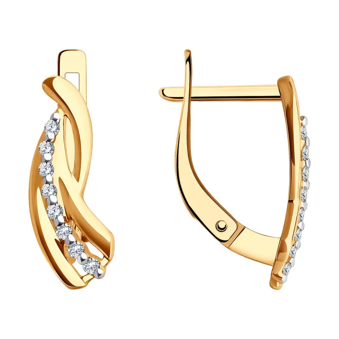 Bijuterie Diamant 51-120-02122-1 pentru femei din aur roșu 585 cu zirconiu cubic rotund incolore, 16 pietre, 0.264 ct, închidere englezească, 19x6x2 mm