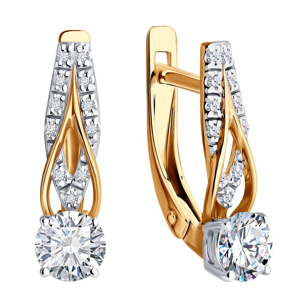 Diamant 51-120-02515-1 Women's Earrings, 585 Red Gold, 22 Round Colorless Cubic Zirconia 0.187 ct, English Lock Clasp, 2.44g
