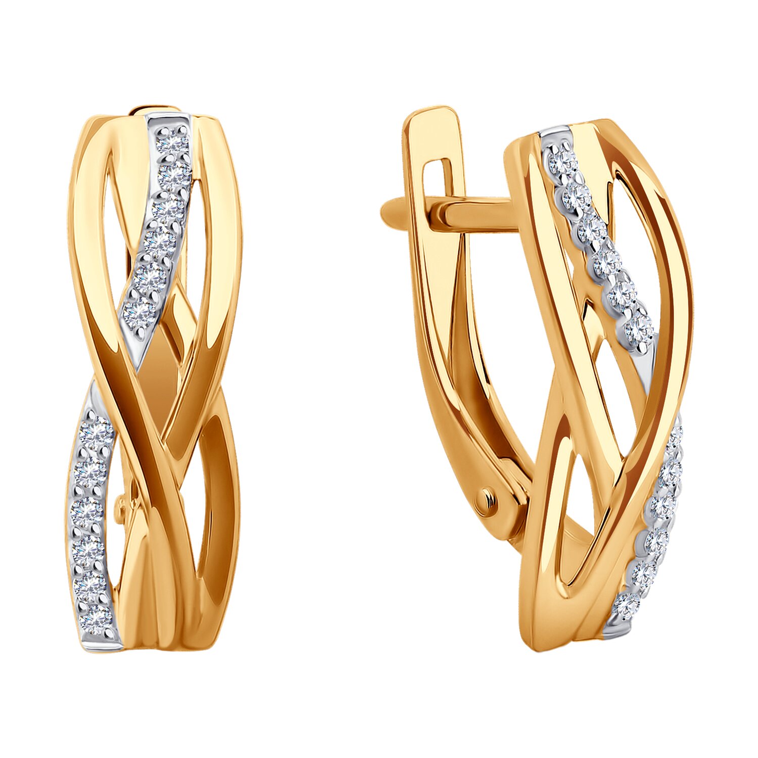 Cercei Diamant 51-120-02597-1 pentru femei, Aur Roșu 585, 24 Zirconii Cubice Incolori Rotunde 0.204 ct, Închidere Englezească, 18x6x2 mm, 2.71 g