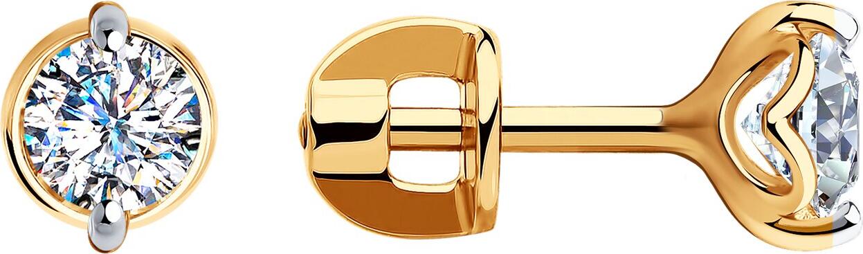 Diamant Women's 585 Red Gold Earrings 51-122-00692-1, Round Colorless Cubic Zirconia 4mm 0.901ct, Rhodium Plated, Stud Lock