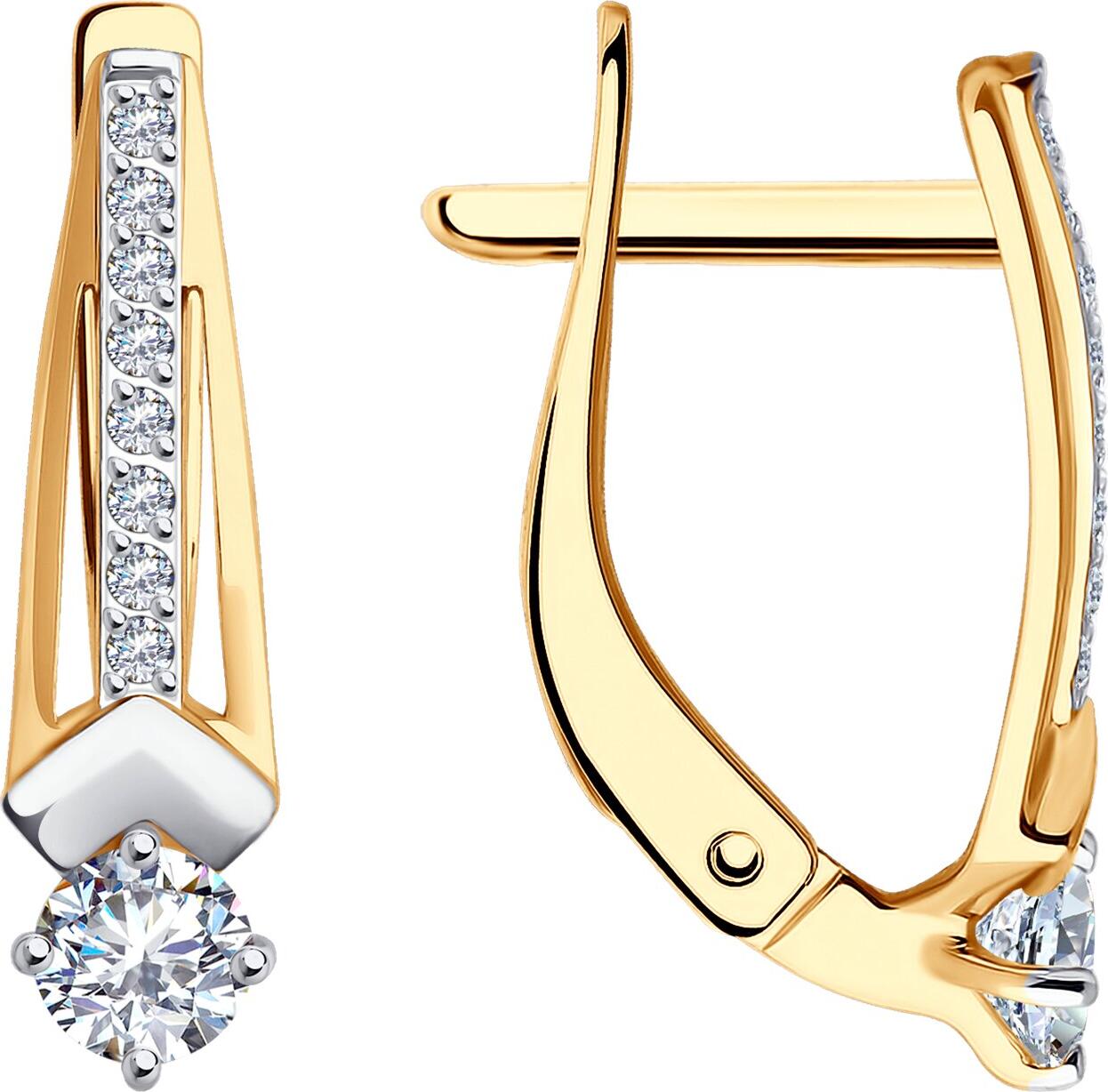 Diamant Women's Red Gold 585 Earrings 51-120-02322-1, Colorless Cubic Zirconia, English Lock, 2.02g, 18x5x3mm