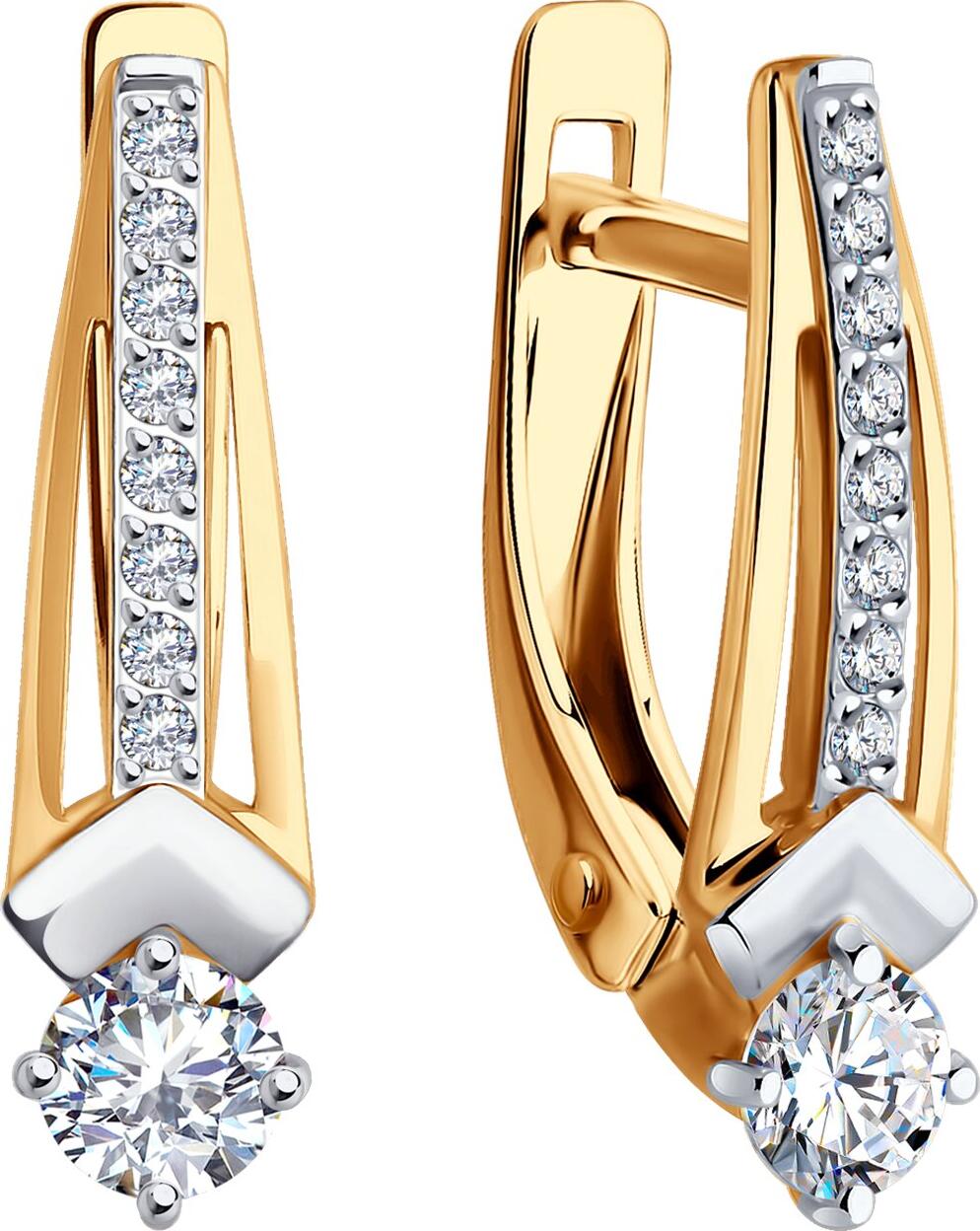 Diamant Women's Red Gold 585 Earrings 51-120-02322-1, Colorless Cubic Zirconia, English Lock, 2.02g, 18x5x3mm