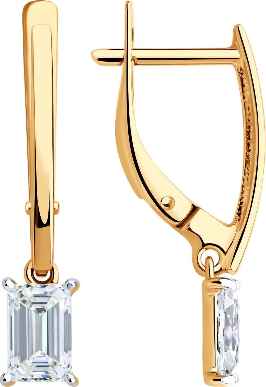 SOKOLOV 0200515 Women's Earrings, 585 Red Gold, Baguette Colorless Cubic Zirconia 1.78 ct, English Lock, 25x5x2 mm, 2.29 g