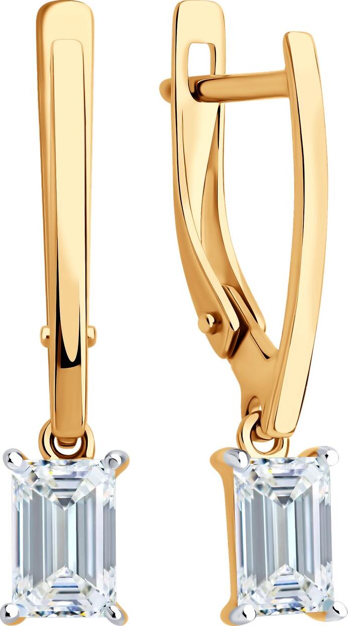 SOKOLOV 0200515 Women's Earrings, 585 Red Gold, Baguette Colorless Cubic Zirconia 1.78 ct, English Lock, 25x5x2 mm, 2.29 g