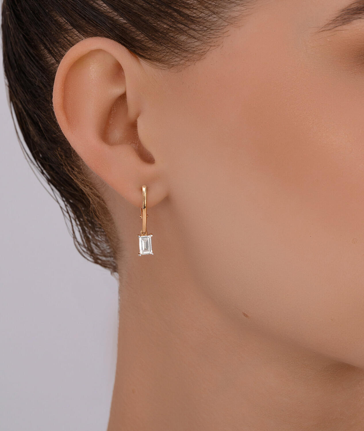SOKOLOV 0200515 Women's Earrings, 585 Red Gold, Baguette Colorless Cubic Zirconia 1.78 ct, English Lock, 25x5x2 mm, 2.29 g