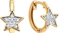 SOKOLOV 0200653 Children's Hoop Earrings with Star Pendants, 585 Red Gold, Rhodium Plated, Colorless Cubic Zirconia 0.152 ct, 1.52 g