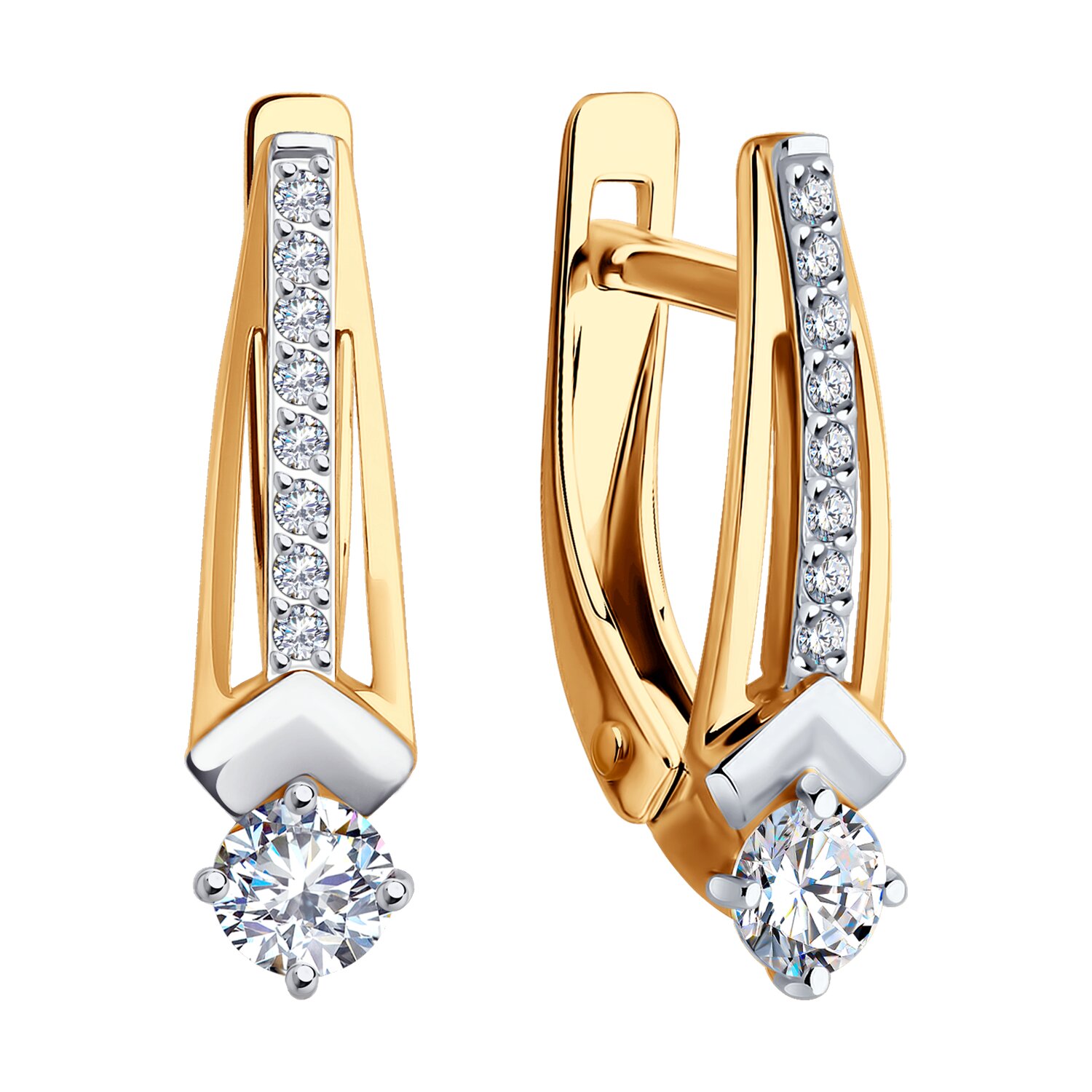 Diamant Women's Red Gold 585 Earrings 51-120-02322-1, Colorless Cubic Zirconia, English Lock, 2.02g, 18x5x3mm