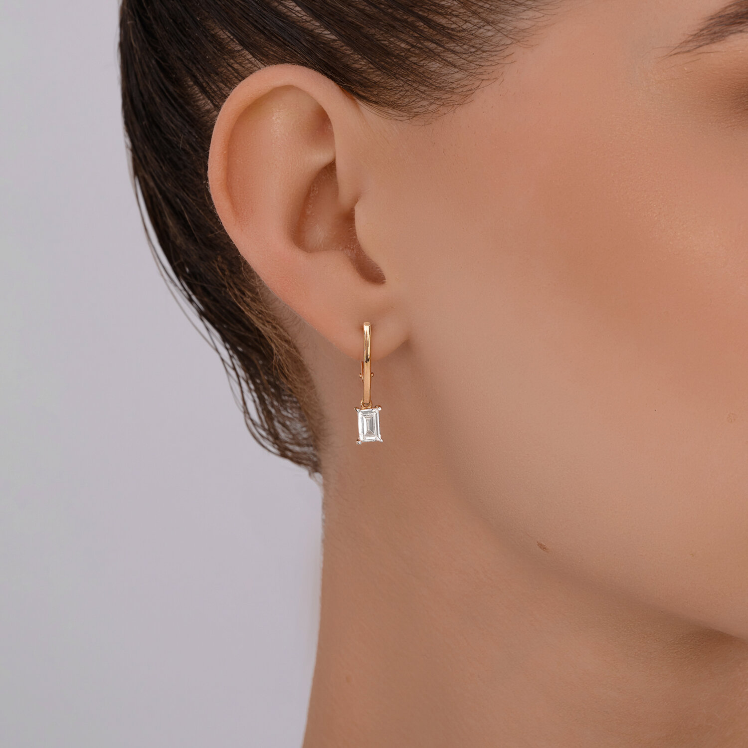 SOKOLOV 0200515 Women's Earrings, 585 Red Gold, Baguette Colorless Cubic Zirconia 1.78 ct, English Lock, 25x5x2 mm, 2.29 g