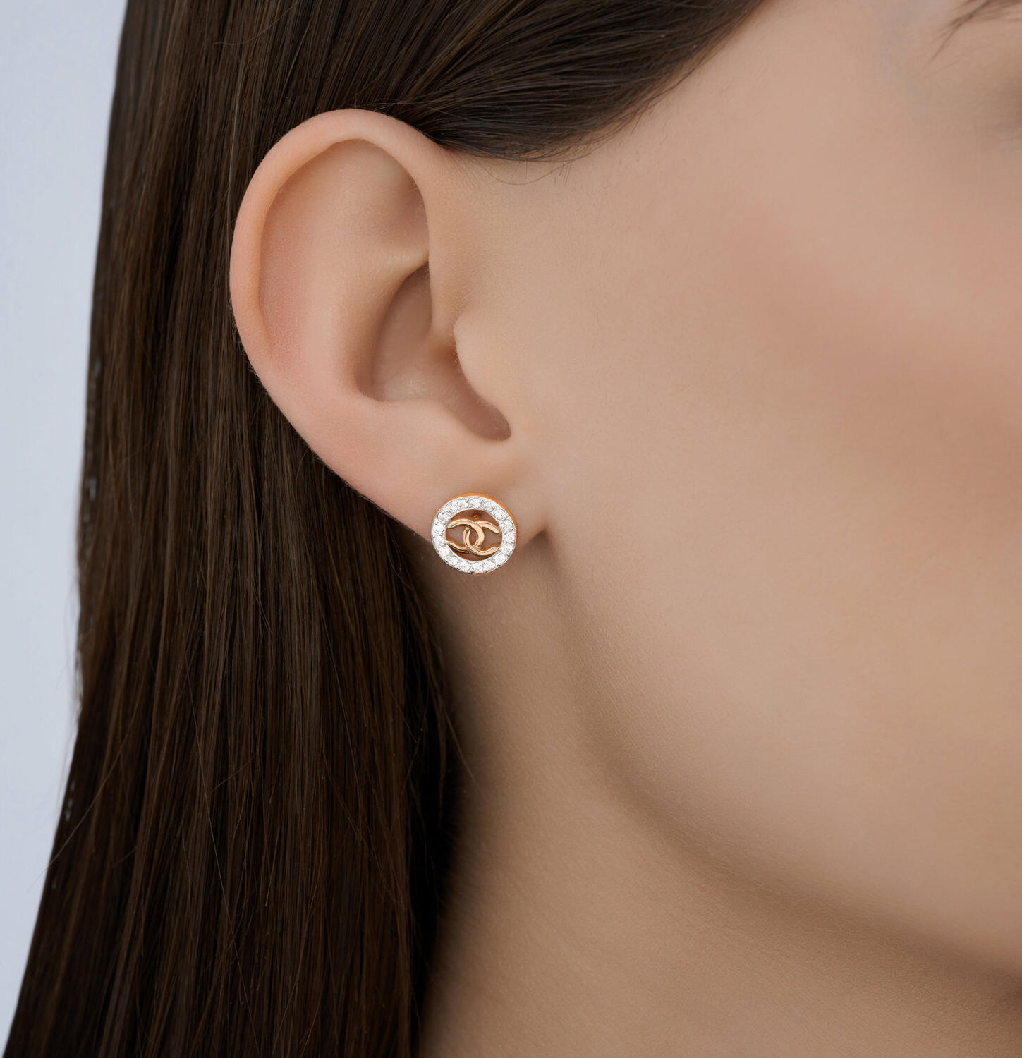 Diamant 51-122-02979-1 Women's Stud Earrings, 585 Red Gold with Rhodium Coating, Round Colorless Cubic Zirconia 0.561 ct, 10x10x2 mm