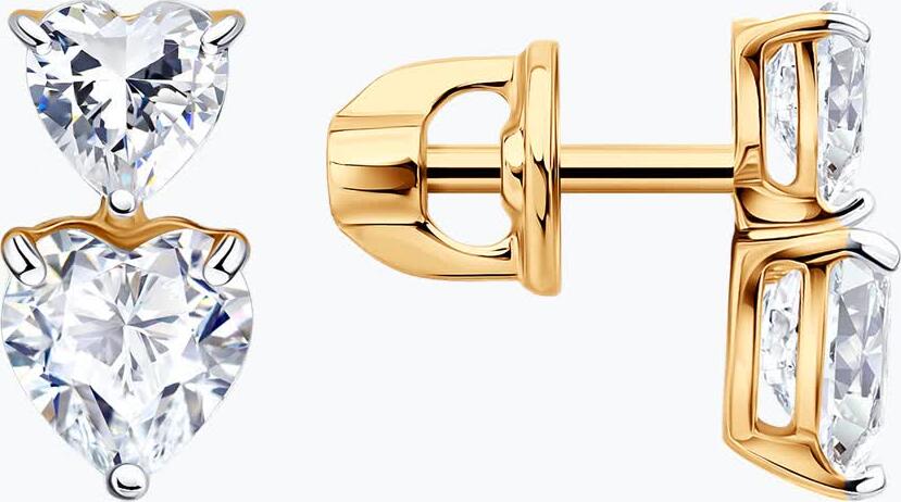 SOKOLOV 0200958 Women's Earrings, 585 Red Gold, Heart-shaped Colorless Cubic Zirconia 4x4 mm, Stud Clasp, Spring-Summer 2026 Collection