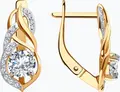 Серьги Diamant 51-120-02191-1 для женщин, красное золото 585 пробы, 28 круглых бесцветных фианитов, 0.252 карата, английский замок, 2.59 г