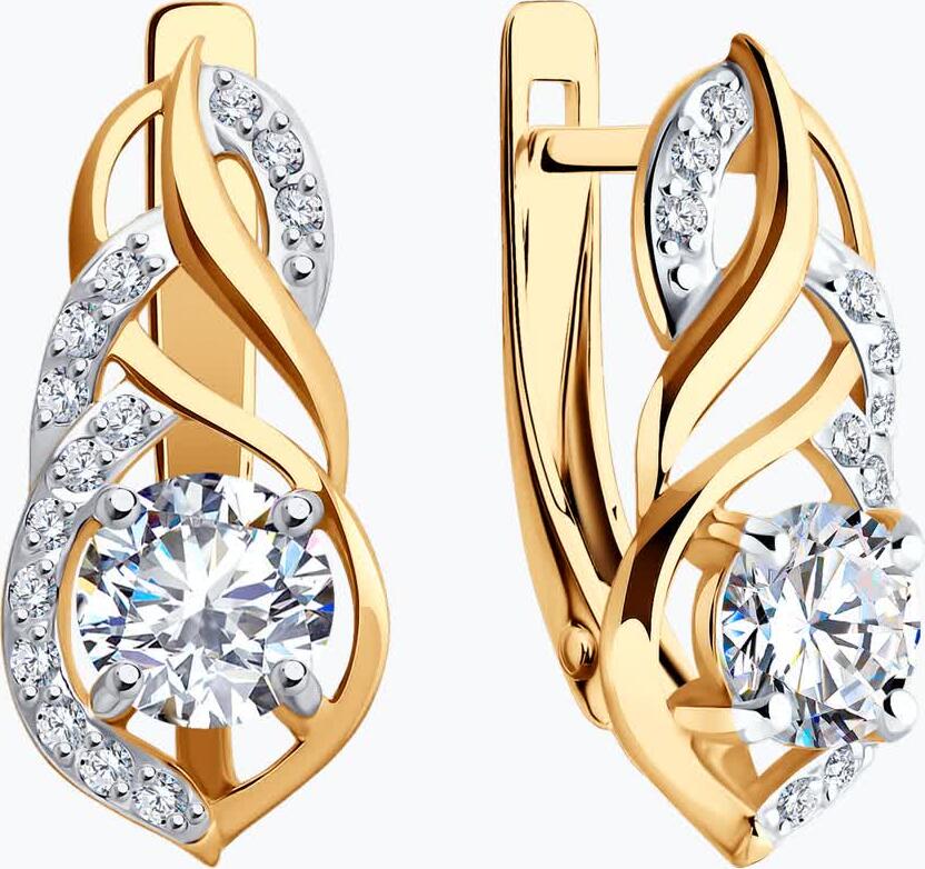 Серьги Diamant 51-120-02191-1 для женщин, красное золото 585 пробы, 28 круглых бесцветных фианитов, 0.252 карата, английский замок, 2.59 г