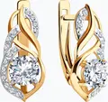 Серьги Diamant 51-120-02191-1 для женщин, красное золото 585 пробы, 28 круглых бесцветных фианитов, 0.252 карата, английский замок, 2.59 г