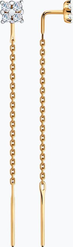 Diamant 51-123-00431-1 Women's Red Gold 585 Threader Earrings with Round Colorless Cubic Zirconia, 8 Stones, 0.524 ct, 47mm Length