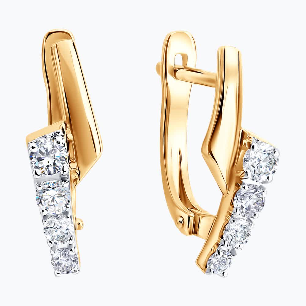 Cercei Diamant Colecția Sokolov 51-120-01382-1, Aur Roșu 585 cu Cubic Zirconia Incolor Rotund 2.75mm, Închidere Englezească, 2.57g