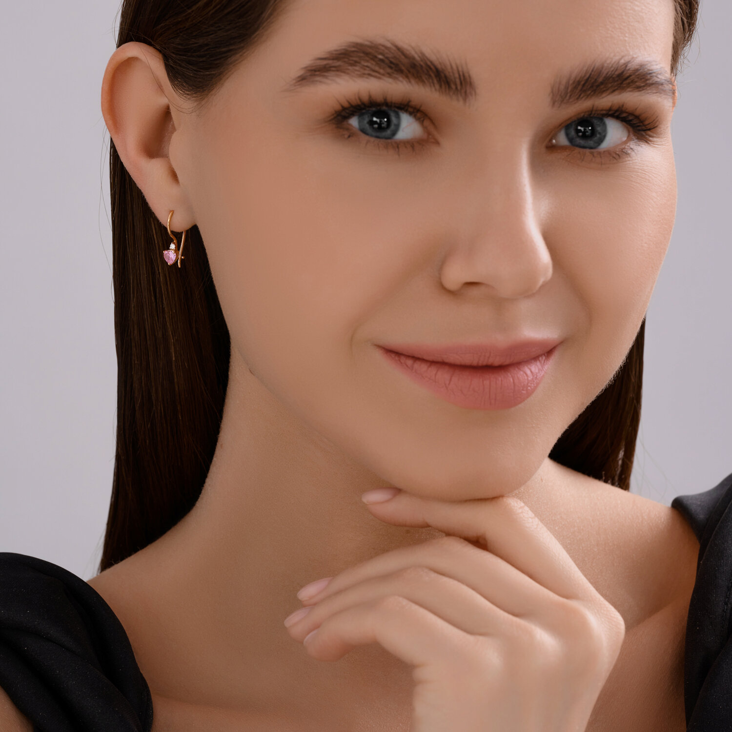 Cercei copii Diamant 51-120-02845-1, Aur Roșu 585, Zirconiu Cubic Roz formă Inimă, Închidere Franceză, Stil Casual, 1.16g